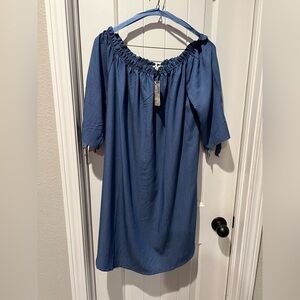 NWT Love J Elegant Blue denim chambray Off-Shoulder Dress